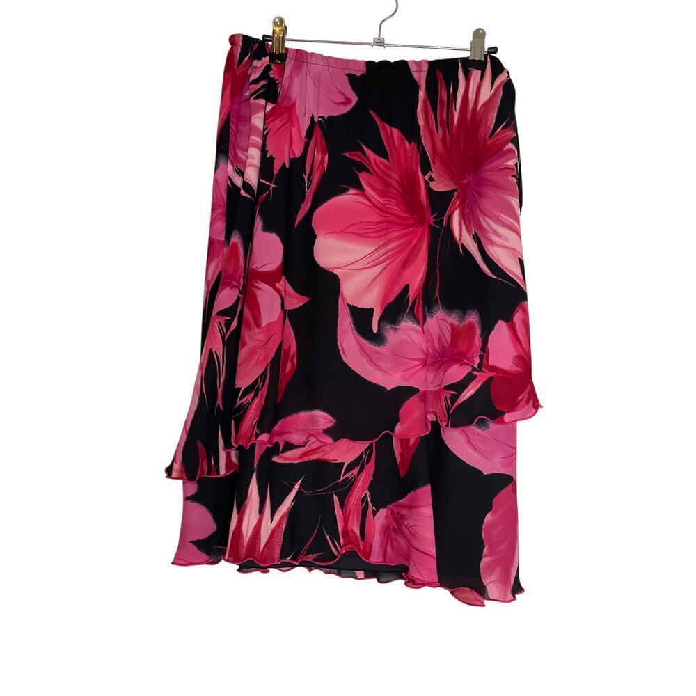 Vintage R&M Richards Pink Floral Tiered Ruffle Midi Skirt Women's Size 14 - Picture 2 of 5